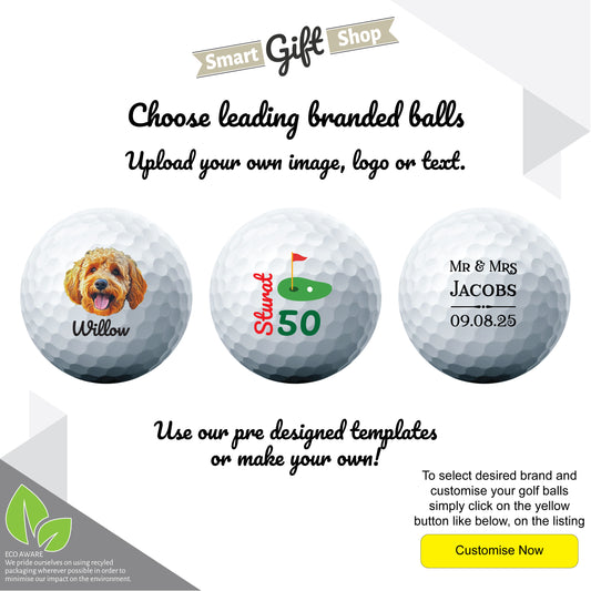 Personalised Branded 3 Golf Ball Sleeve - Golfer's Gift, Father's Day, Wedding Favour, Birthday, Valentines, Pet Photo Text Logo