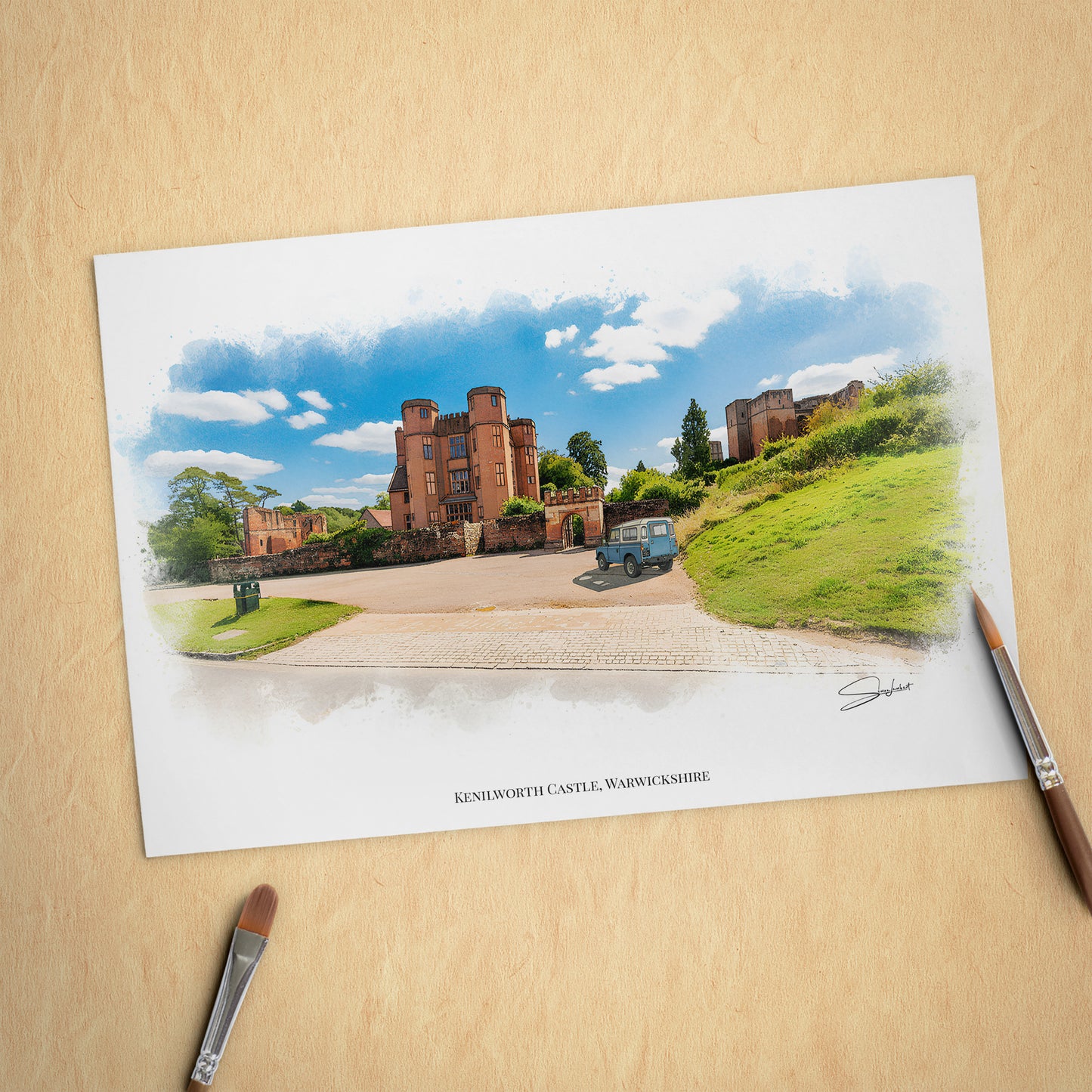 Kenilworth, Warwickshire Local Landmark Print - Kenilworth Castle by Simon Lambert. Framed or Unframed Print Various Sizes