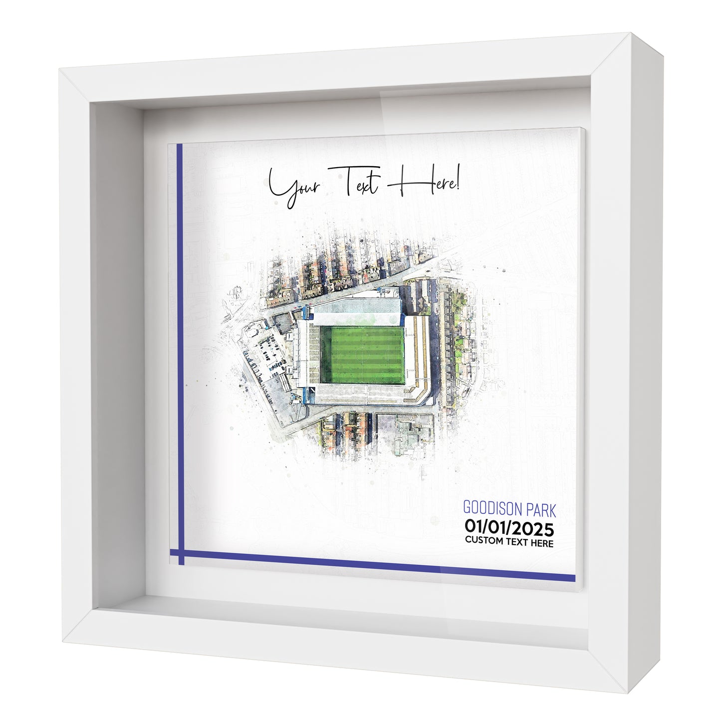 Framed Ceramic Tile Art: Personalised Football Stadium Art Print, Custom Aerial Map - ANY STADIUM Worldwide, Bespoke Text, Football Gift Keepsake