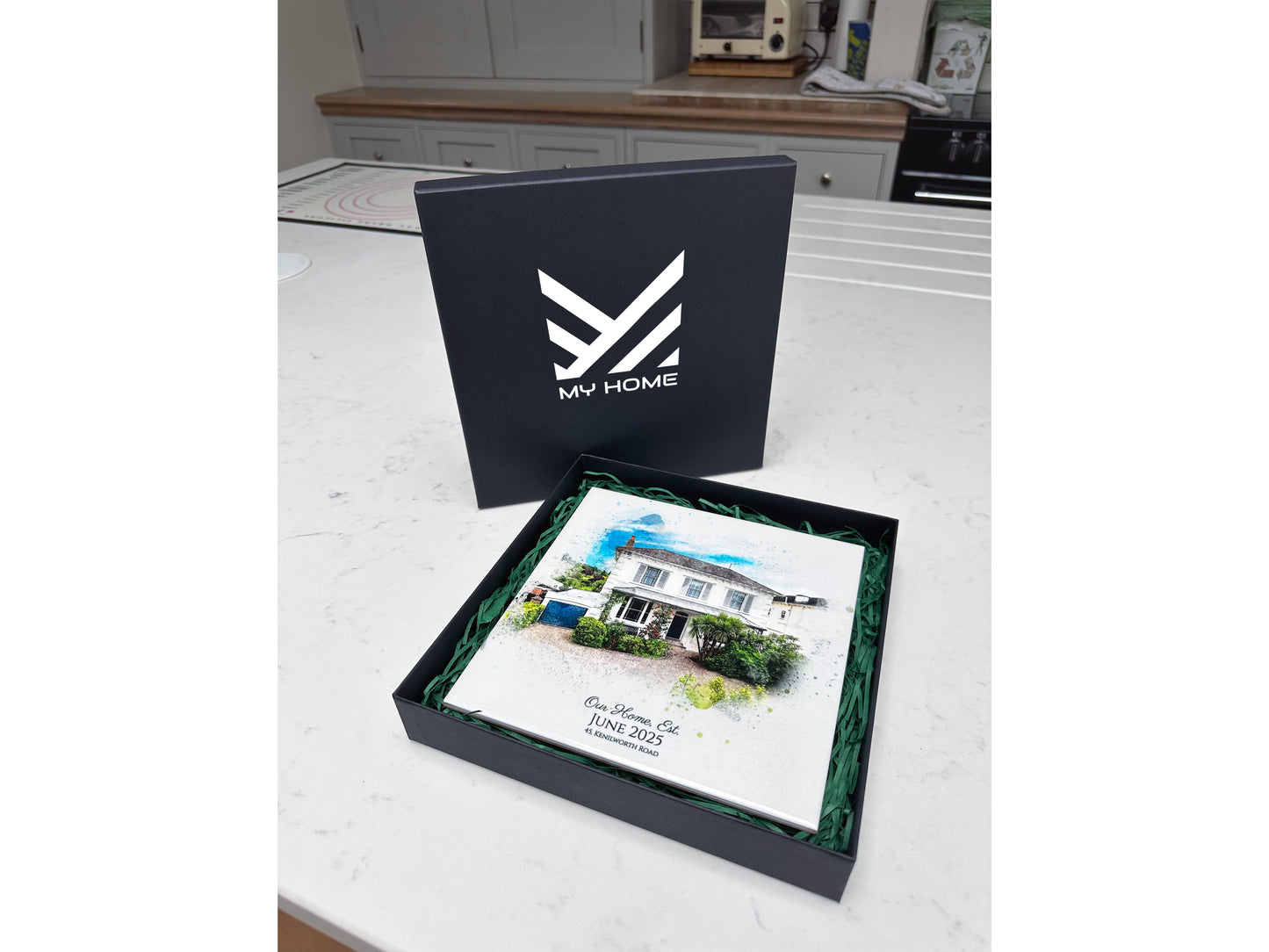 Estate Agency Branded Personalised New Home / House Watercolour Style Artwork on Mounted Ceramic Tile