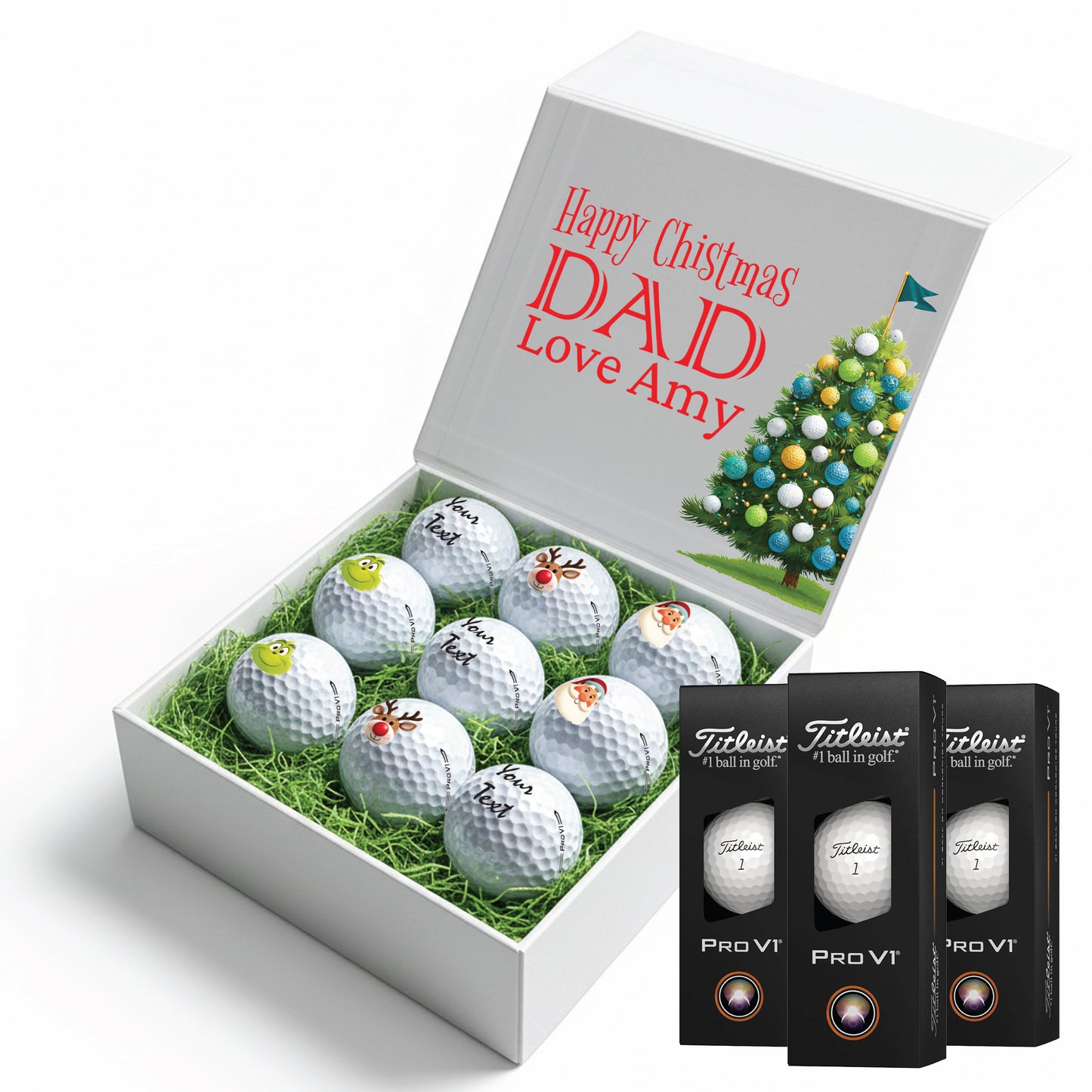 Christmas Personalised Branded 9 Golf Ball Set in Customised Box - Themed Golfer's Gift, Father's Day, Retirement, Birthday
