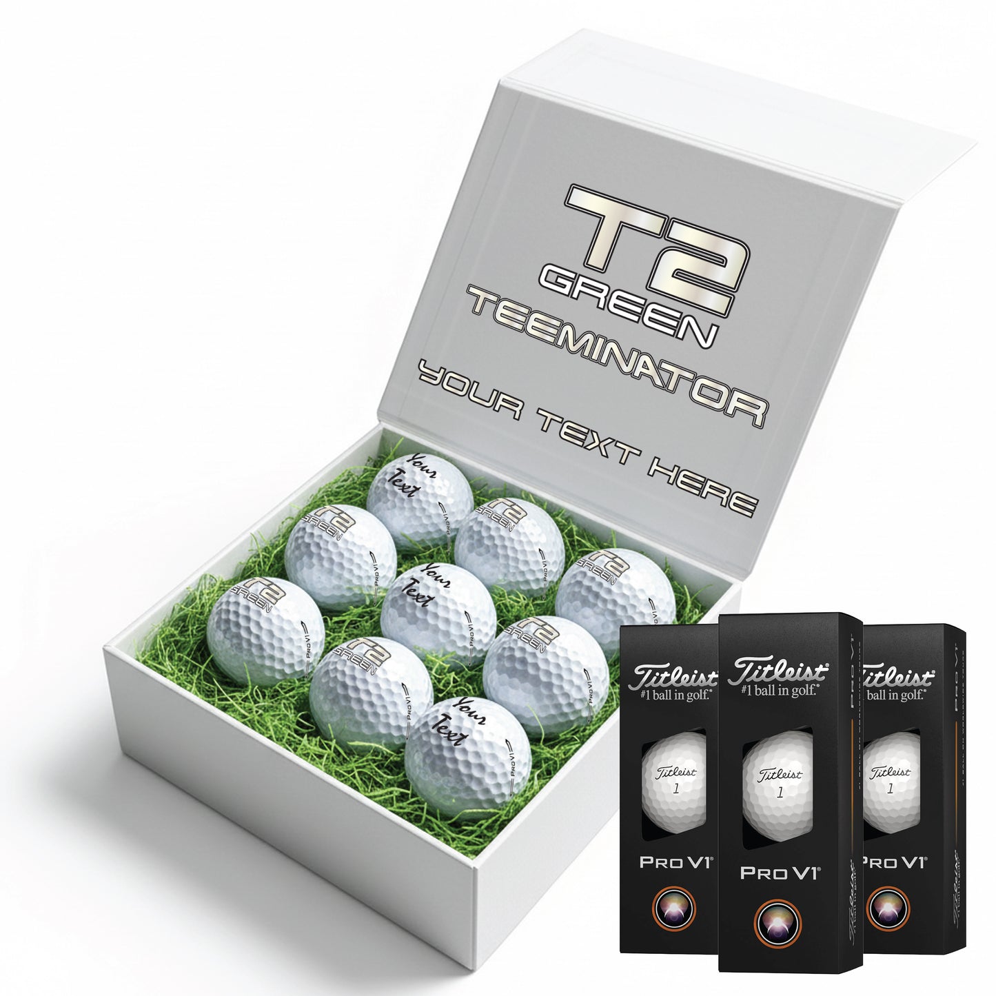 TEEMINATOR: Personalised Branded 9 Golf Ball Set in Customised Box - Novelty Movie Terminator Themed Golfer's Gift, Father's Day, Retirement, Birthday