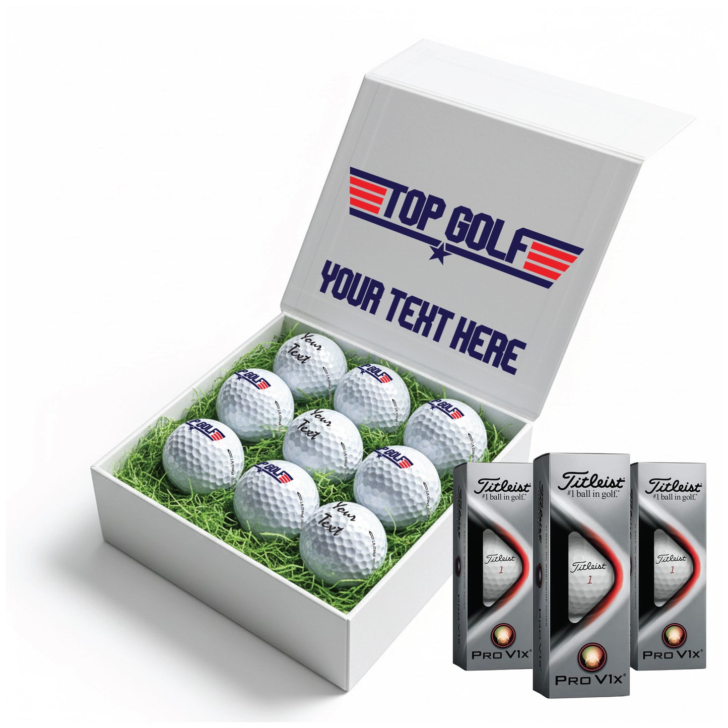 TOP GOLF: Personalised Branded 9 Golf Ball Set in Customised Box - Novelty Movie Themed Golfer's Gift, Father's Day, Retirement, Birthday
