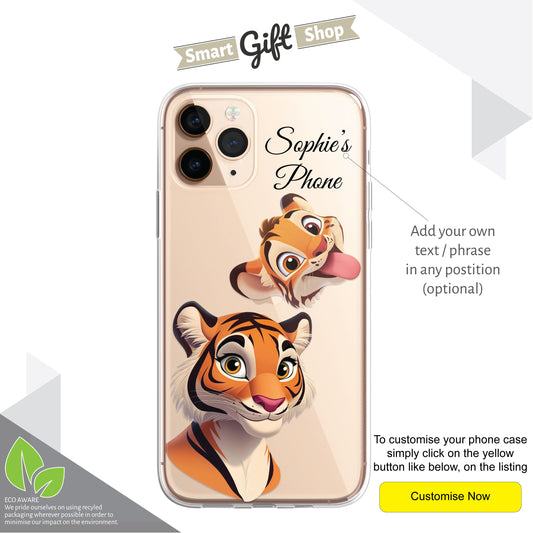 Tiger Custom Cartoon Phone Case Personalised CLEAR Cute Family Splatter Phone Cover Case for iPhone 16 15 14 13 12 11