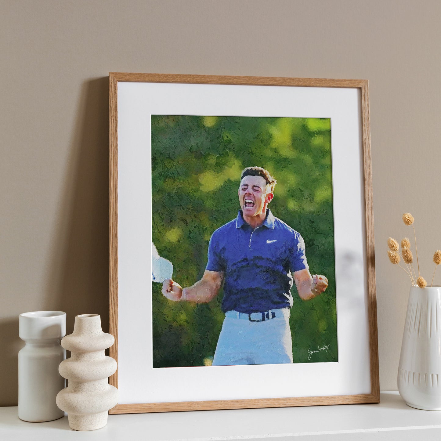 Limited Edition Rory McIlroy Portrait US Masters 2025 Champion, Augusta National, Oil Style Artwork Fine Art Print (Unframed)