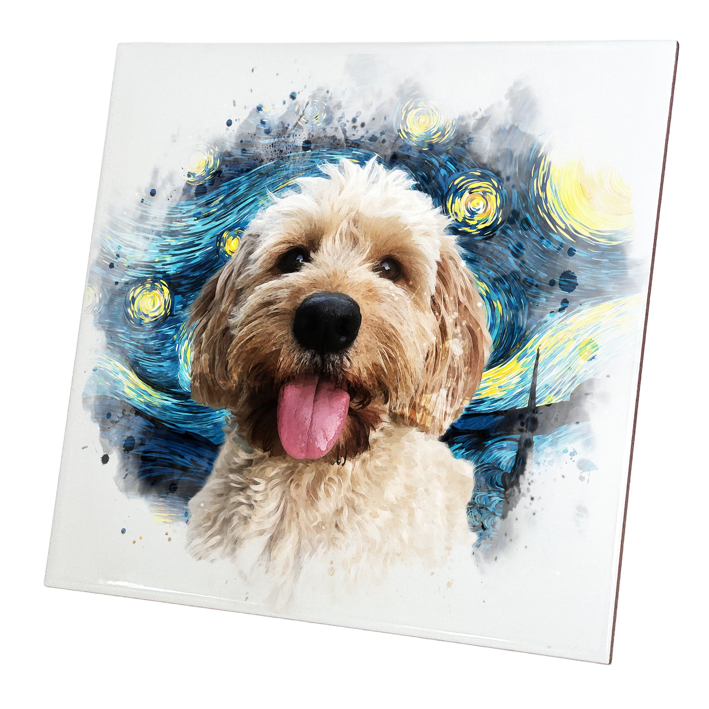 Personalised Pet Portrait Watercolour Style Artwork on Mounted Ceramic Tile