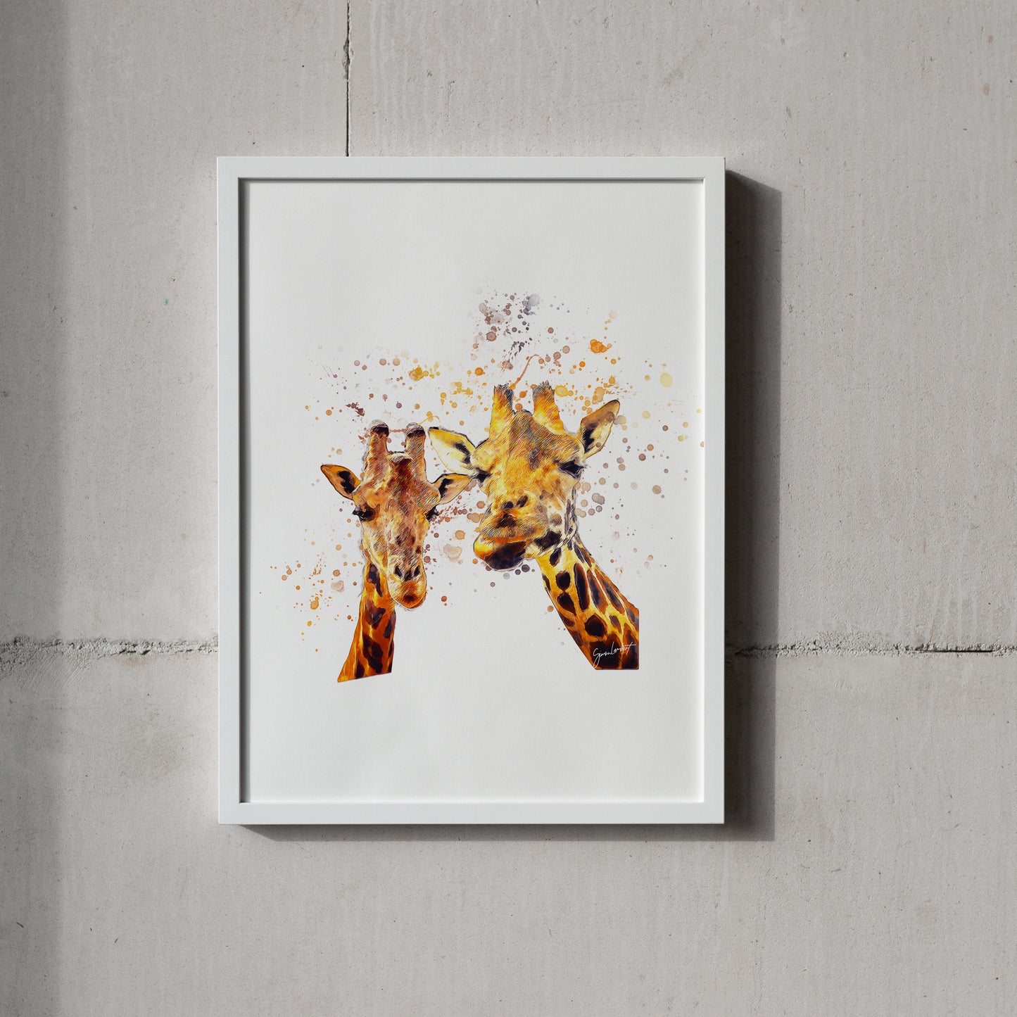 Giraffe Portrait Splatter Style Artwork Fine Art Print (Unframed)