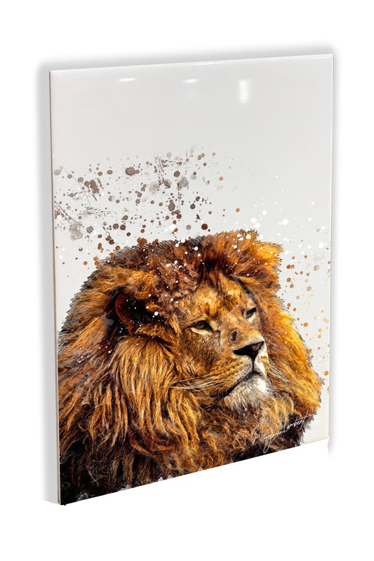 Lion Portrait Brush Splatter Style Artwork - Framed CERAMIC TILE Art