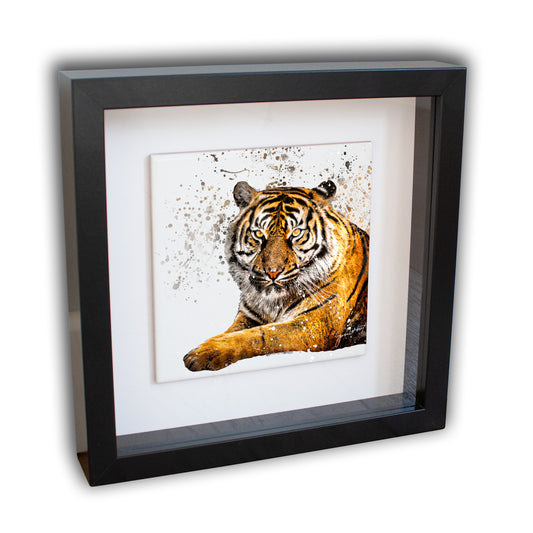 Tiger Portrait Brush Splatter Style Artwork - Framed CERAMIC TILE Art