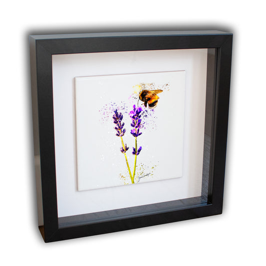 Bumblebee Portrait Brush Splatter Style Artwork - Framed CERAMIC TILE Art