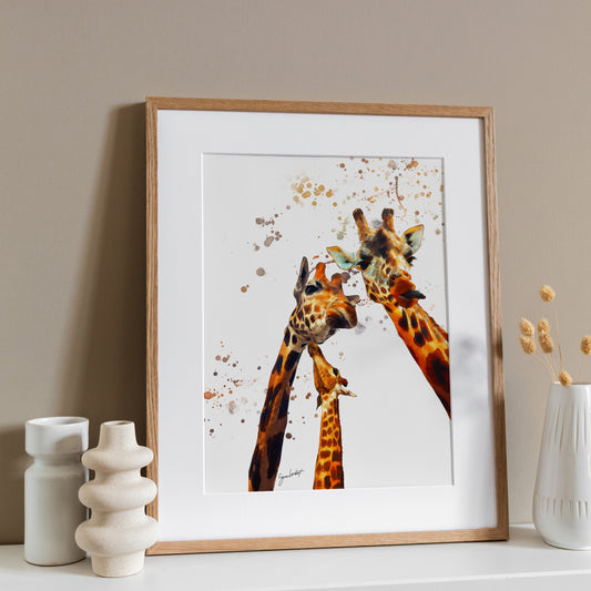 Giraffe Portrait Splatter Style Artwork Fine Art Print (Unframed)