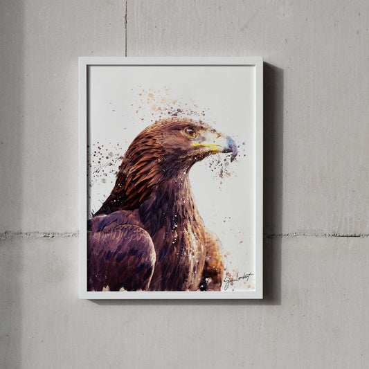 Golden Eagle Portrait Splatter Style Artwork Fine Art Print (Unframed)
