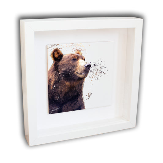 Bear Portrait Brush Splatter Style Artwork - Framed CERAMIC TILE Art
