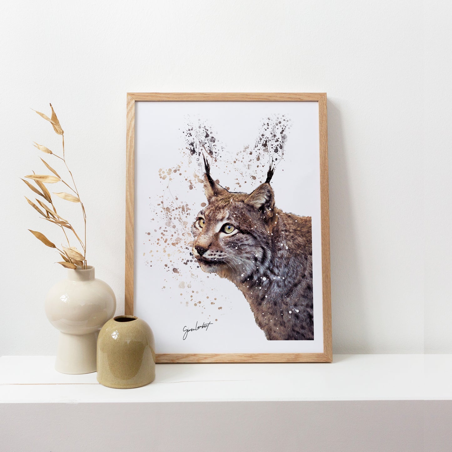 Bobcat Portrait Splatter Style Artwork Fine Art Print (Unframed)