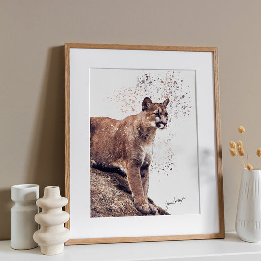 Cougar Portrait Splatter Style Artwork Fine Art Print (Unframed)