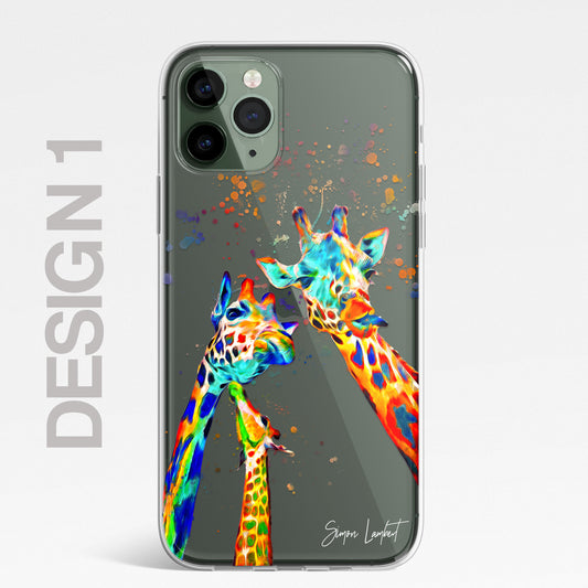 Giraffe Family Phone Case Personalised CLEAR Splatter Phone Cover Case for iPhone 14 13 12 +