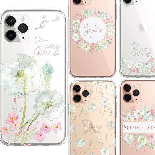 Personalised Floral Dandelion Custom CLEAR Cover Case Flower for iPhone 14 13 12