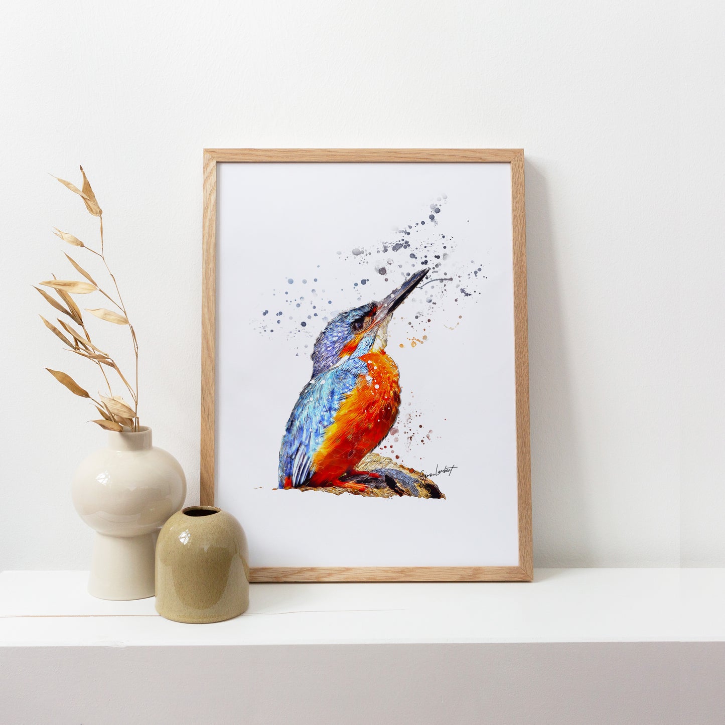 Kingfisher Portrait Splatter Style Artwork Fine Art Print (Unframed)