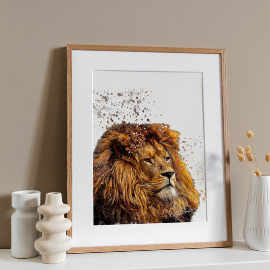 Lion Portrait Splatter Style Artwork Fine Art Print (Unframed)