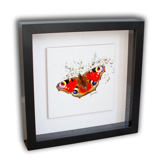 Peacock Butterfly Portrait Brush Splatter Style Artwork - Framed CERAMIC TILE Art