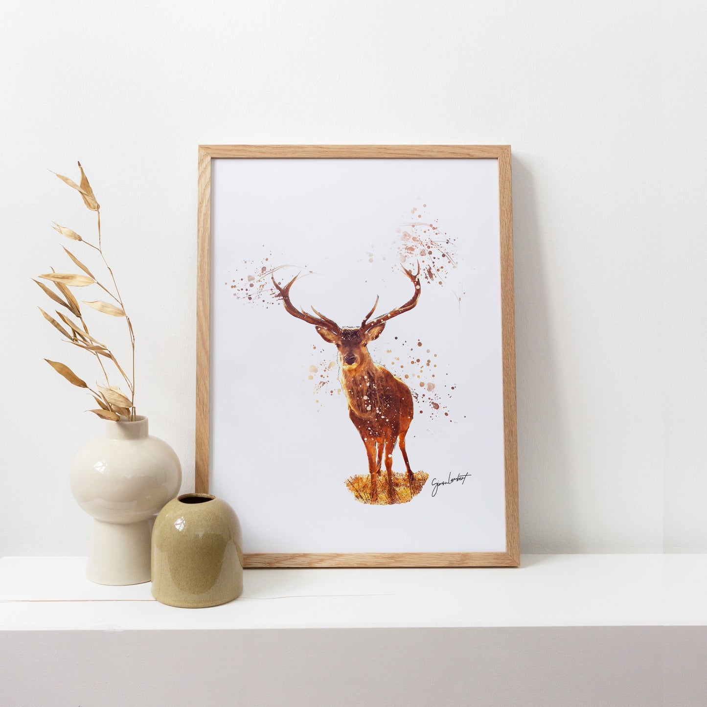 Stag Portrait Splatter Style Artwork Fine Art Print (Unframed)
