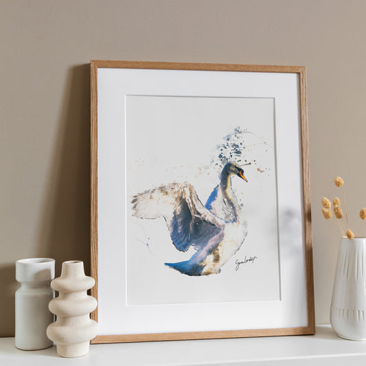 Swan Portrait Splatter Style Artwork Fine Art Print (Unframed)