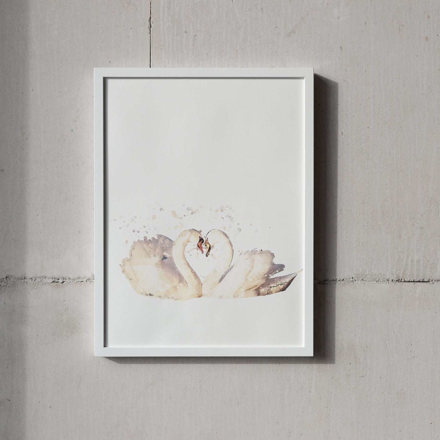 Swan Couple Portrait Splatter Style Artwork Fine Art Print (Unframed)