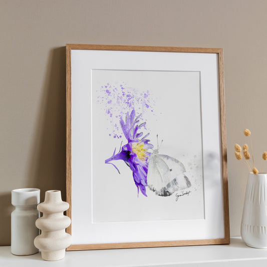 White Butterfly Portrait Splatter Style Artwork Fine Art Print (Unframed)