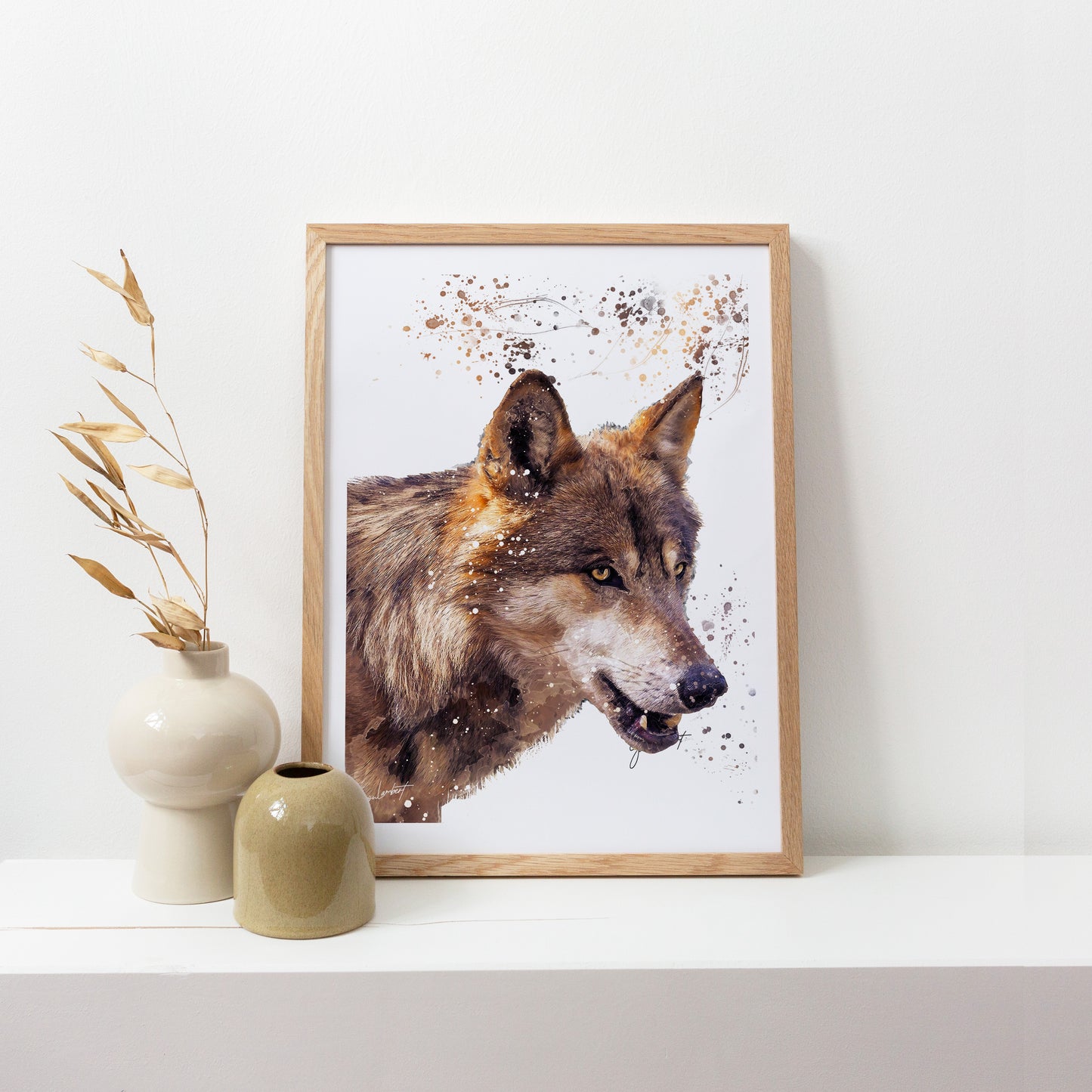 Wolf Portrait Splatter Style Artwork Fine Art Print (Unframed)