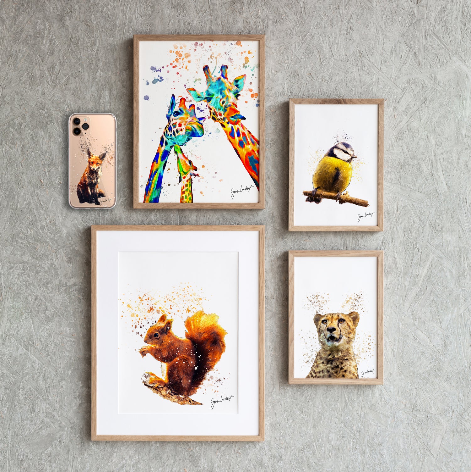Wildlife watercolour splatter prints