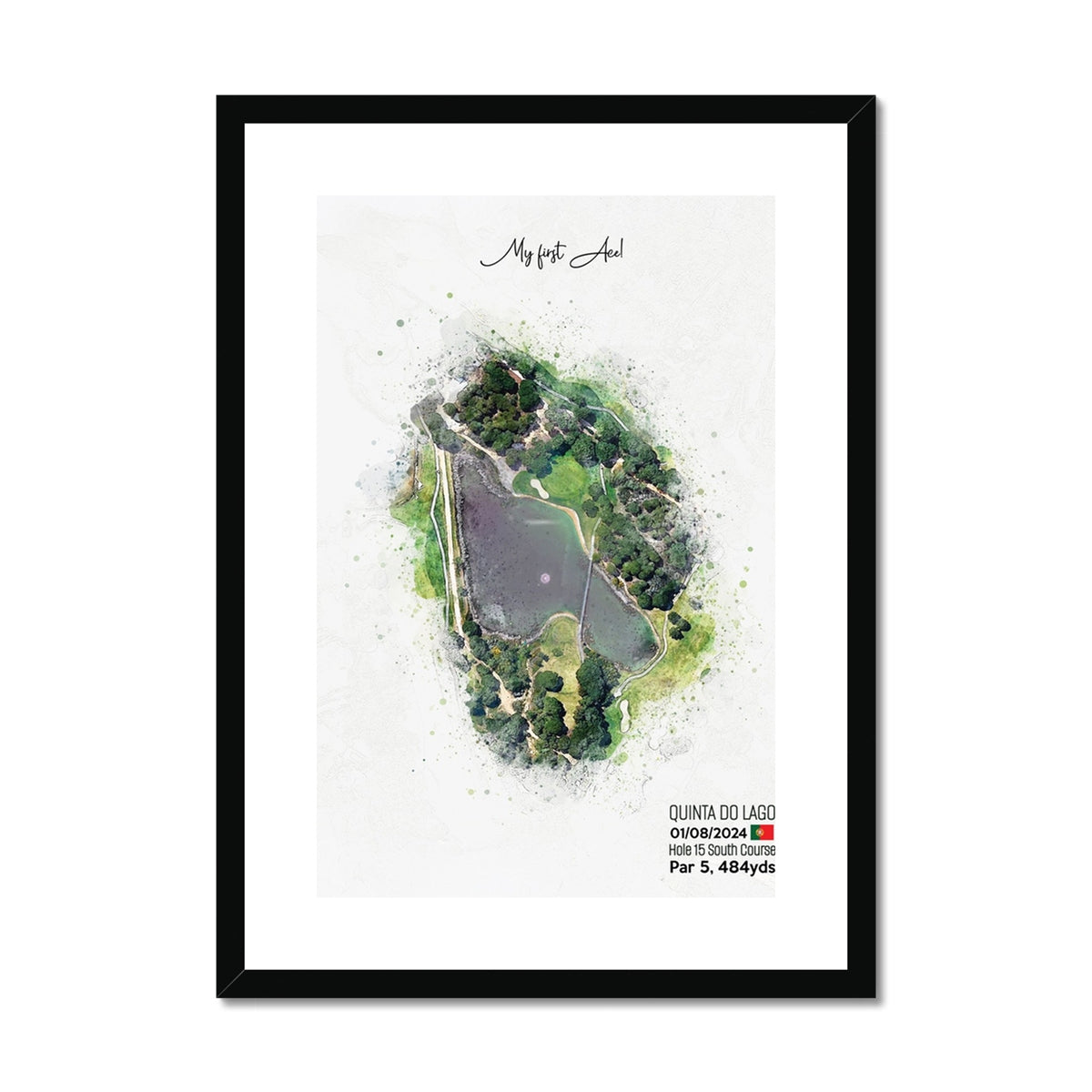 Personalised Golf Art Print, Custom Aerial Golf Course Map Layout - ANY HOLE Worldwide, Bespoke Text, Hole in One Gift Keepsake, Men Women, Father's Day, Birthday, Retirement