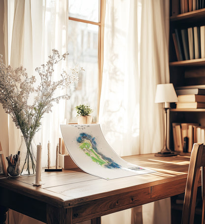 Personalised Golf Art Print, Custom Aerial Golf Course Map Layout - ANY HOLE Worldwide, Bespoke Text, Hole in One Gift Keepsake, Men Women, Father's Day, Birthday, Retirement