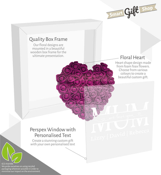 Personalised Framed Flower Floral Heart Mother's Day Custom Birthday Keepsake Unique Gift for Mum Mother Shadow Box Frame
