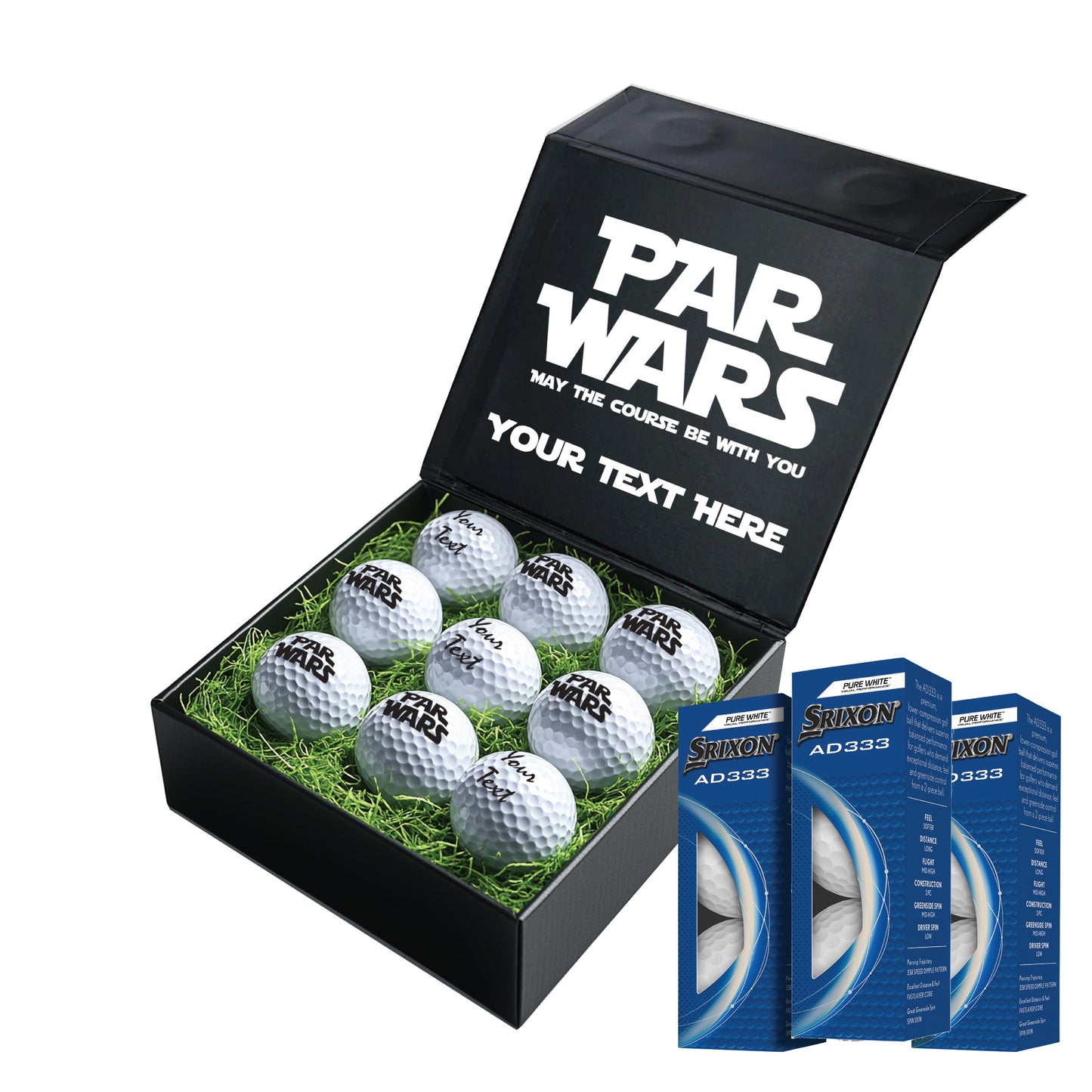 Star Wars Themed: Personalised Branded 9 Golf Ball Set in Customised Box - Par Wars Golfer's Gift, Father's Day, Wedding Favour, Birthday