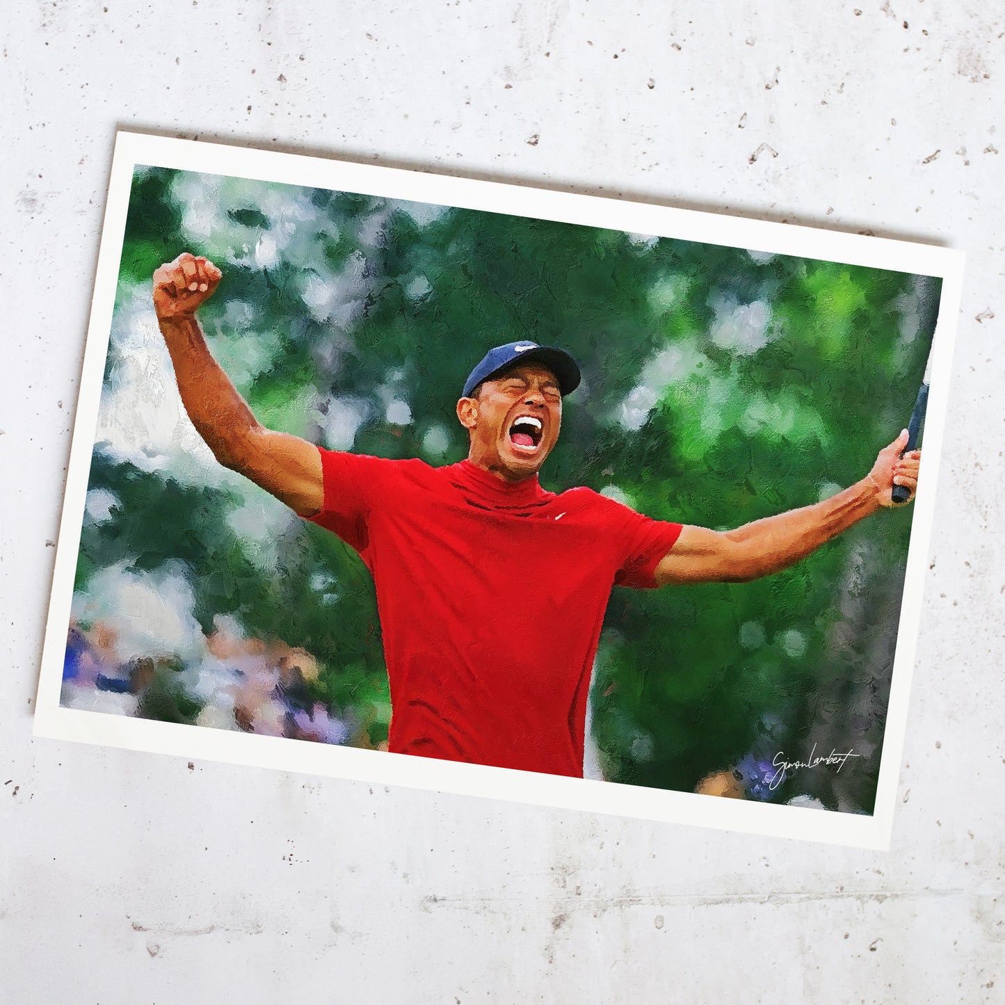 Limited Edition Tiger Woods Portrait US Masters Augusta 2019 Champion, Oil Style Artwork Fine Art Print (Unframed)