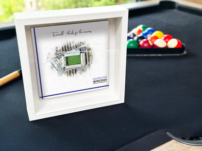 Framed Ceramic Tile Art: Personalised Football Stadium Art Print, Custom Aerial Map - ANY STADIUM Worldwide, Bespoke Text, Football Gift Keepsake