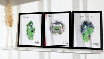 Bespoke Stadium Design Football Stadium Poster Artwork, Personalised Watercolour Art Print, Custom Aerial Layout - Framing options available ANY STADIUM Worldwide.