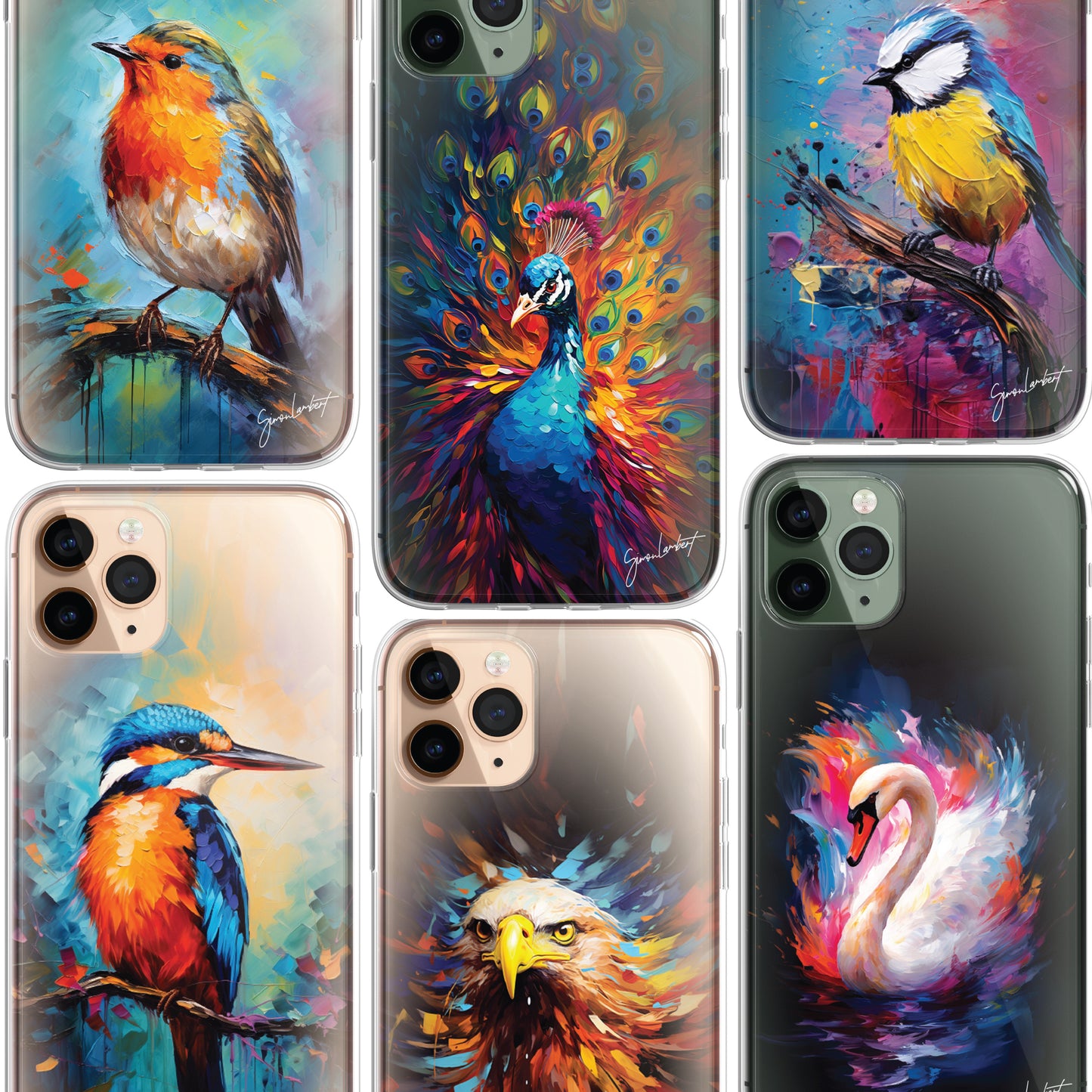 British Birds Phone Case Palette Knife Art CLEAR Cover Case for iPhone 15 14 13 12 Pro +