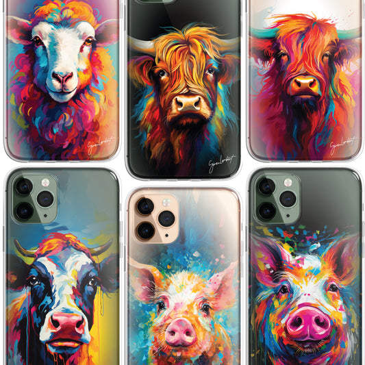 British Farm Animals Phone Case Palette Knife Art CLEAR Cover Case for iPhone 15 14 13 12 Pro +