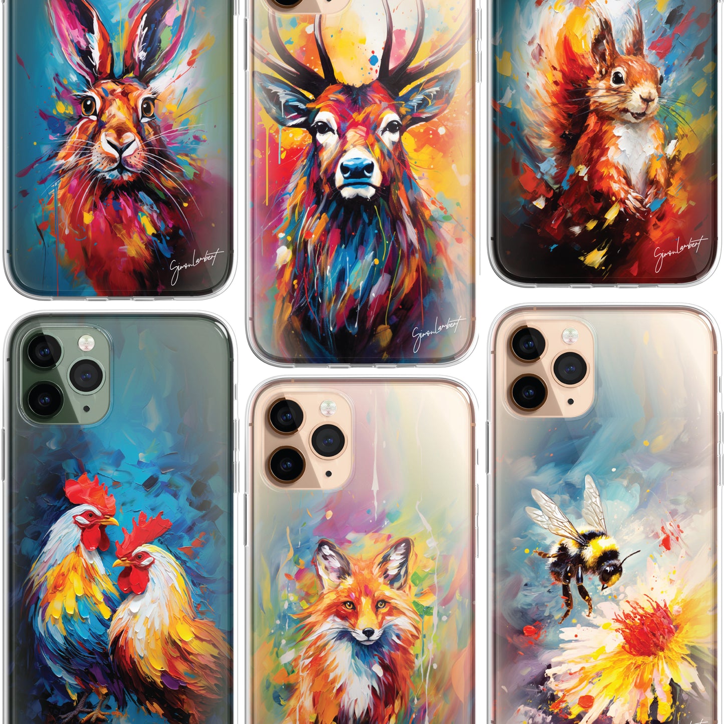 British Woodland Farm Animals Phone Case Palette Knife Art CLEAR Cover Case for iPhone 15 14 13 12 Pro +