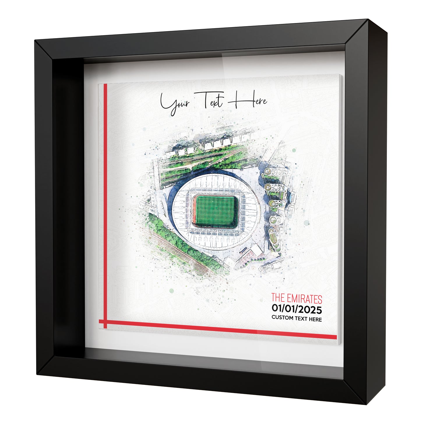 Framed Ceramic Tile Art: Personalised Football Stadium Art Print, Custom Aerial Map - ANY STADIUM Worldwide, Bespoke Text, Football Gift Keepsake