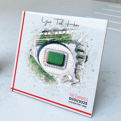 Personalised Football Stadium Aerial Watercolour Style Artwork on Mounted Ceramic Tile