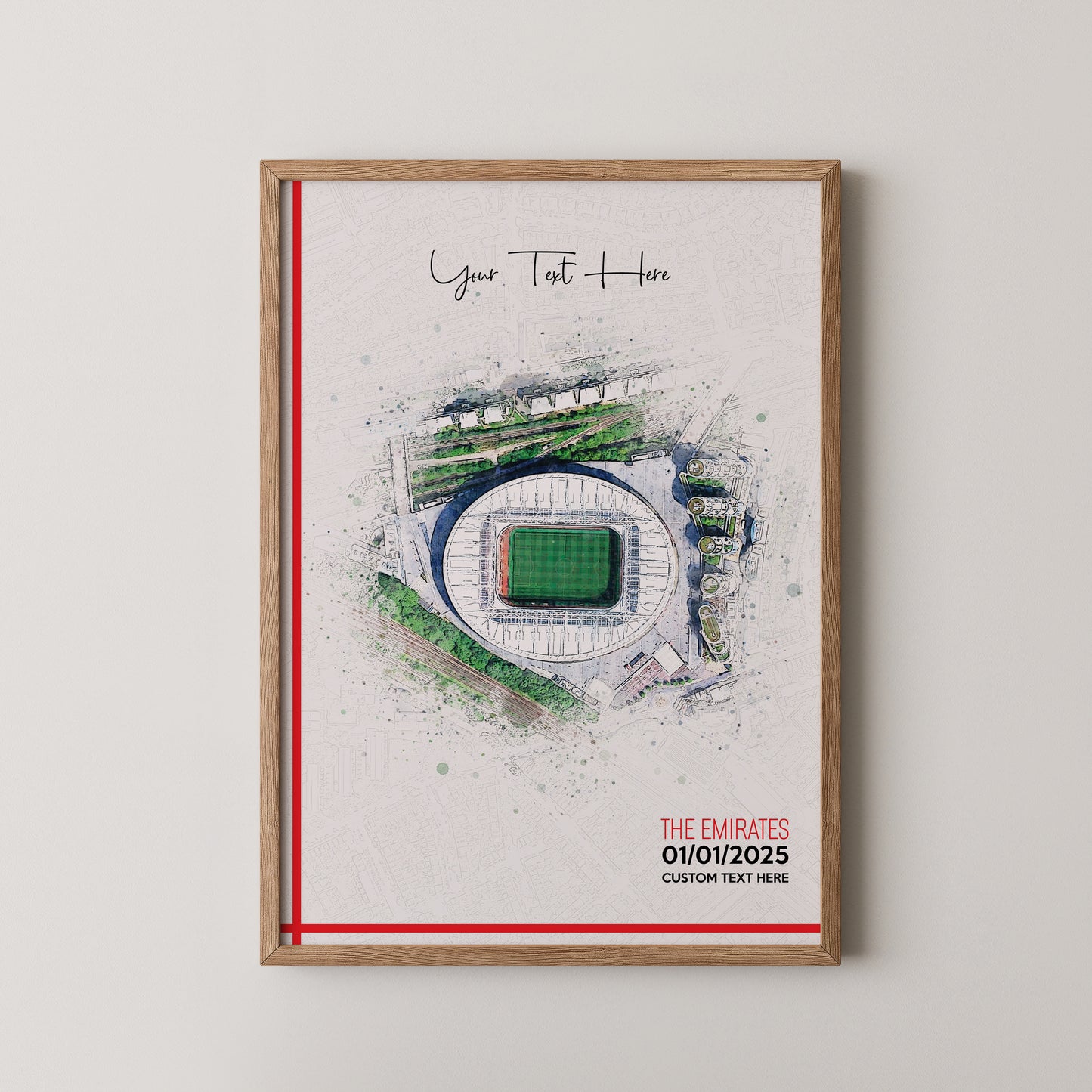 Bespoke Stadium Design Football Stadium Poster Artwork, Personalised Watercolour Art Print, Custom Aerial Layout - Framing options available ANY STADIUM Worldwide.