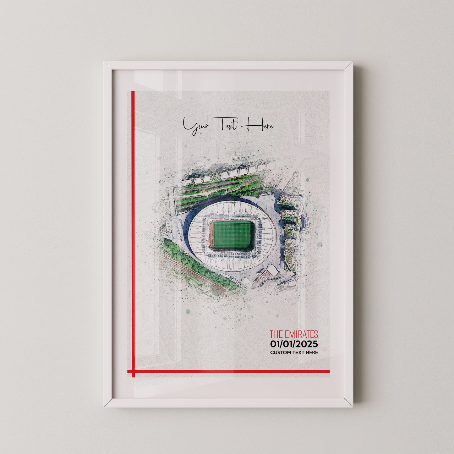Bespoke Stadium Design Football Stadium Poster Artwork, Personalised Watercolour Art Print, Custom Aerial Layout - Framing options available ANY STADIUM Worldwide.