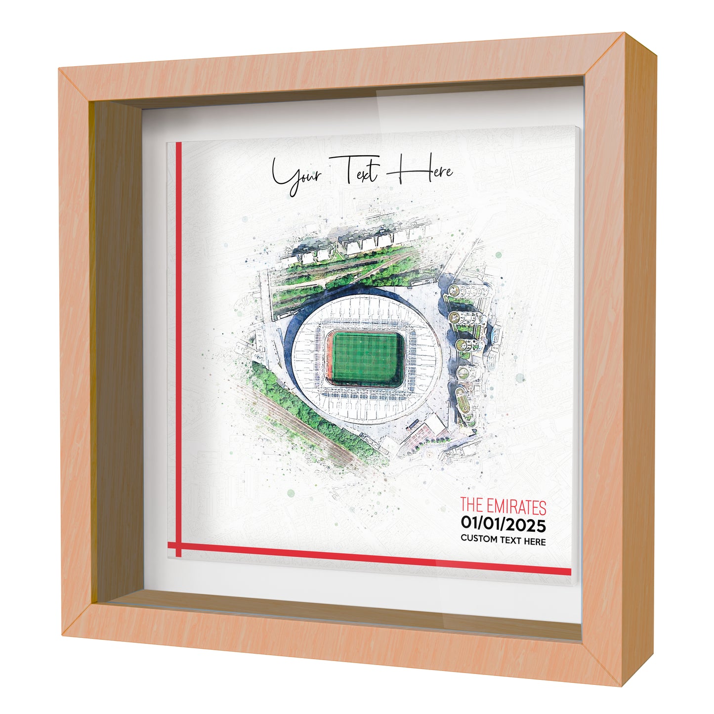 Framed Ceramic Tile Art: Personalised Football Stadium Art Print, Custom Aerial Map - ANY STADIUM Worldwide, Bespoke Text, Football Gift Keepsake
