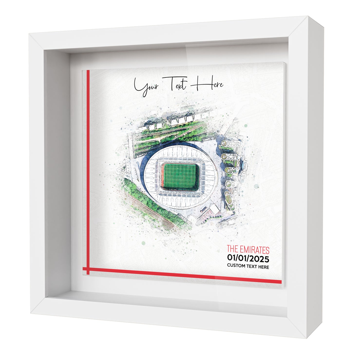 Framed Ceramic Tile Art: Personalised Football Stadium Art Print, Custom Aerial Map - ANY STADIUM Worldwide, Bespoke Text, Football Gift Keepsake