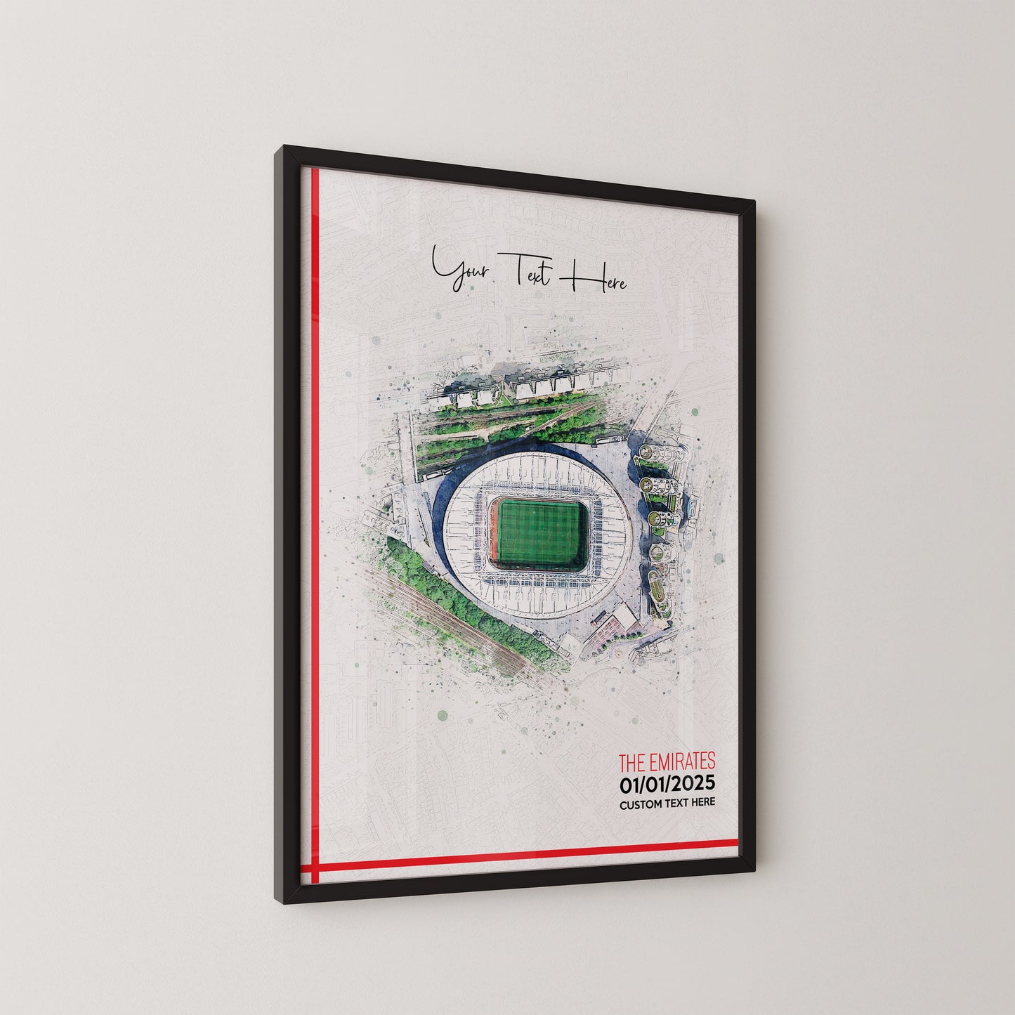 Bespoke Stadium Design Football Stadium Poster Artwork, Personalised Watercolour Art Print, Custom Aerial Layout - Framing options available ANY STADIUM Worldwide.
