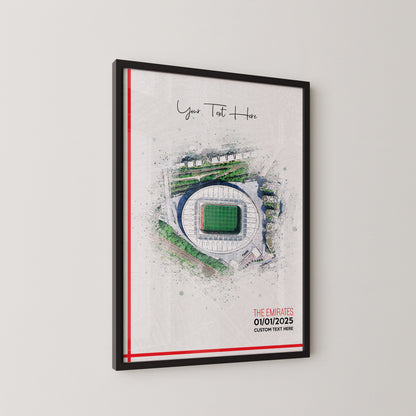 Bespoke Stadium Design Football Stadium Poster Artwork, Personalised Watercolour Art Print, Custom Aerial Layout - Framing options available ANY STADIUM Worldwide.