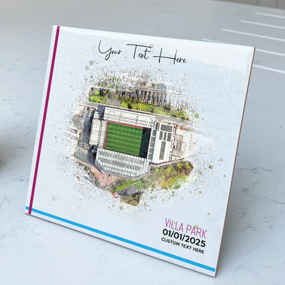 Personalised Football Stadium Aerial Watercolour Style Artwork on Mounted Ceramic Tile