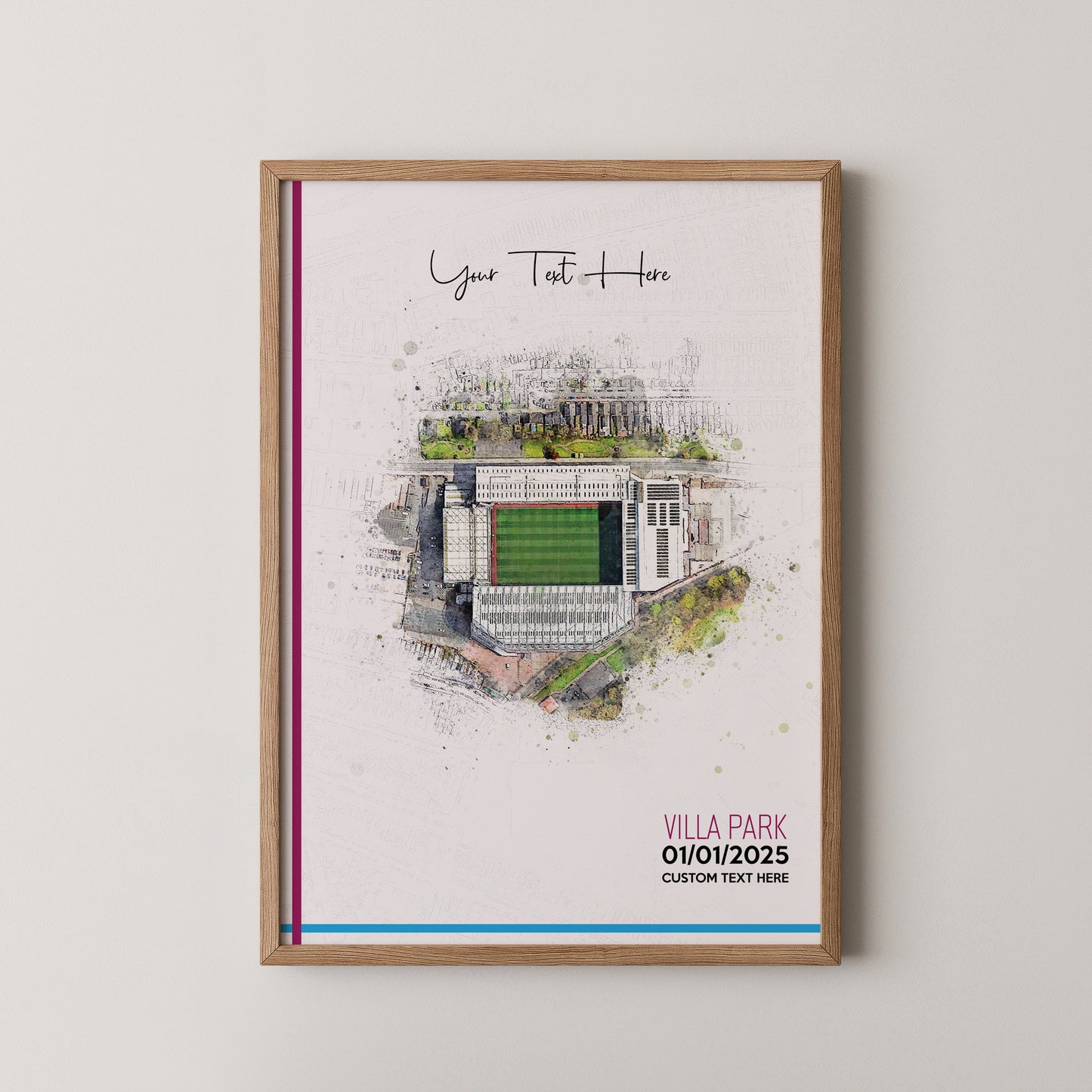 Bespoke Stadium Design Football Stadium Poster Artwork, Personalised Watercolour Art Print, Custom Aerial Layout - Framing options available ANY STADIUM Worldwide.